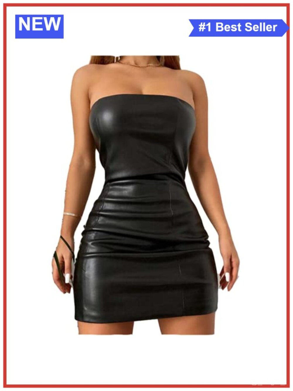 PU Leather Strapless Bodycon Mini Dress Backless Sleeveless Club Party